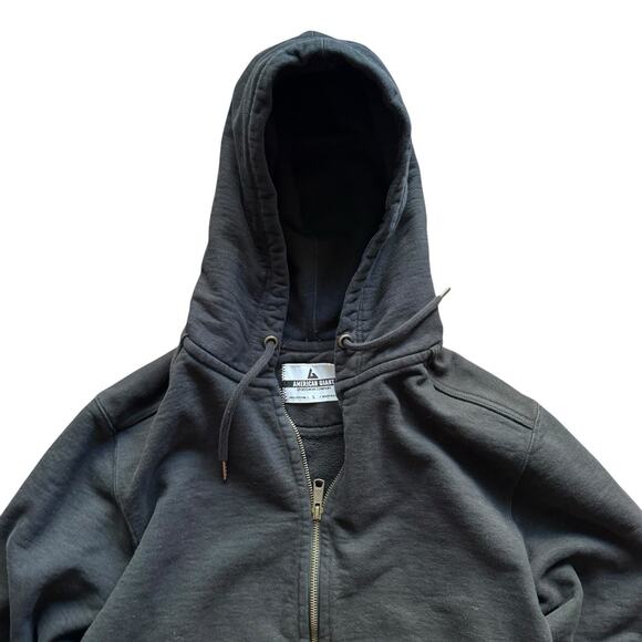 American Giant Black Hoodie Men's Large Heavy Double Elbow Zip Up Made In USA - Picture 2 of 11